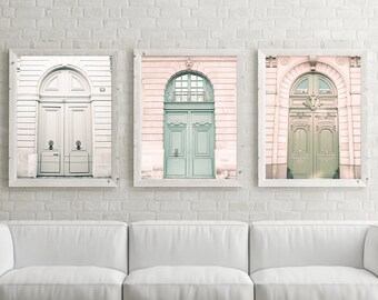 Paris wall art prints, gallery wall prints, wall art canvas art, extra large wall art, gallery wall set, mint art prints Paris door wall art