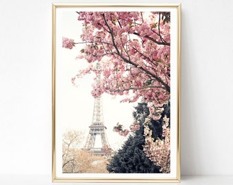 Paris photography prints, extra large wall art prints, travel prints, Paris wall art canvas art, cherry blossom art, Eiffel tower print