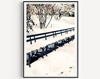 Neutral wall art prints, Central Park in the snow, extra large wall art canvas art, New York photography prints, black and white photos
