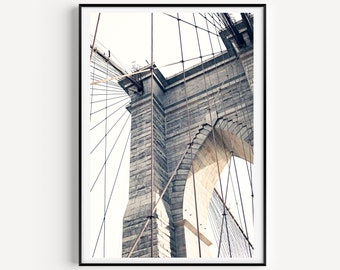 Black and white photography print, New York photography, extra large wall art print, wall print, neutral wall art, NY, NYC, Brooklyn bridge