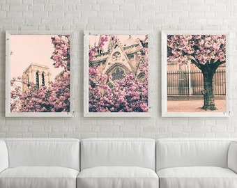 Wall art prints, gallery wall set, gallery wall prints, photography prints, cherry blossom, wall art canvas, large wall art, Notre Dame