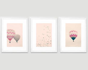 Hot air balloon nursery, girl nursery decor girl, gallery wall set, adventure nursery theme, set of 3,  art,  wall art gifts