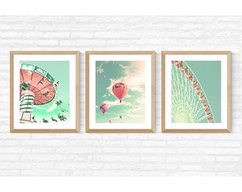 Girl nursery decor girl nursery wall art, adventure nursery prints, hot air balloon nursery, gallery wall set of 3, toddler girl room decor