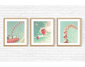 Girl nursery decor girl nursery wall art, adventure nursery prints, hot air balloon nursery, gallery wall set of 3, toddler girl room decor