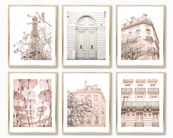 Paris prints Gallery wall set Paris photography prints Paris wall art prints Extra large wall art Blush pink wall art Cherry blossom art