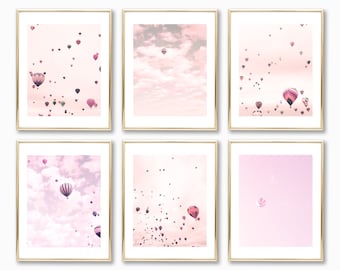 Hot air balloon nursery gallery wall set of 6, neutral nursery, girl nursery decor girl, boy nursery wall art prints, gallery wall print