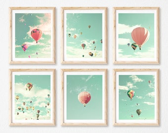 Hot air balloon nursery, girl nursery decor girl, gallery wall set, adventure nursery theme, set of 6,  art,  wall art gifts