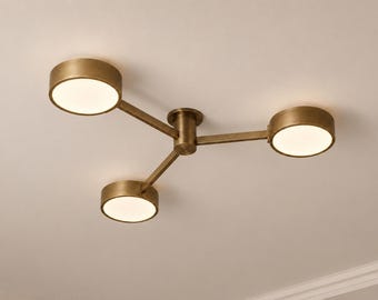 Moderne Messing-Deckenleuchte, 3-flammige Deckenleuchte, handgefertigte Messingbeleuchtung, Mid Century Modern Deckenleuchte