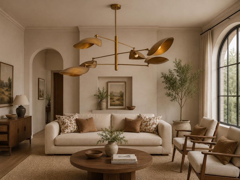 Mid-Century Modern Messing Kronleuchter | Skulpturale italienische Pendelleuchte Bild 3