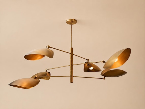 Mid-Century Modern Brass Chandelier | Sculptural Italian Pendant Light Fixture