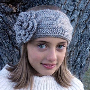 Tunisain Crochet Pattern - Cable Crochet Headband Pattern with Flower, Tunisian Ear Warmer Pattern, Knit-Look Crochet, Cable Winter Headband