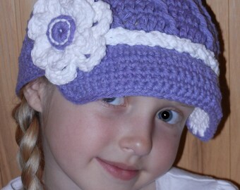 Crochet Hat Pattern - Twisted Newsboy Crochet Hat Pattern with Flower -  Instant Download