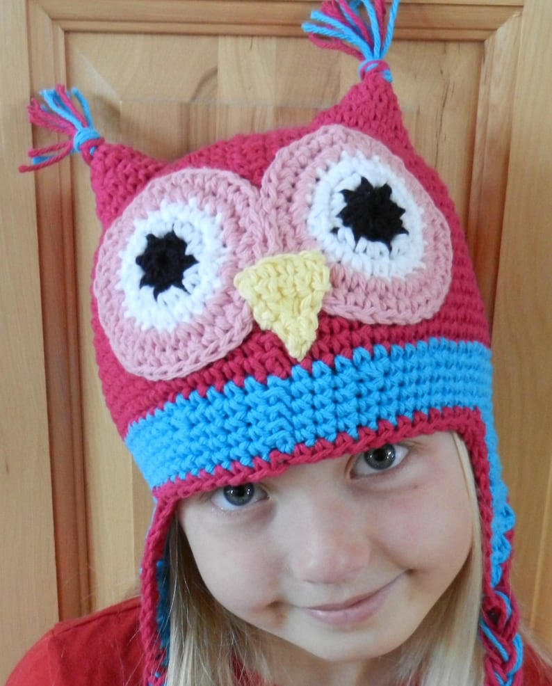 Crochet Hat Pattern Childs Owl Crochet Hat Pattern Instant Download image 1