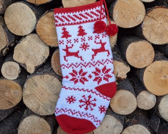 Crochet Pattern Fair Isle Knit Look Christmas Stocking, Nordic Holiday ...