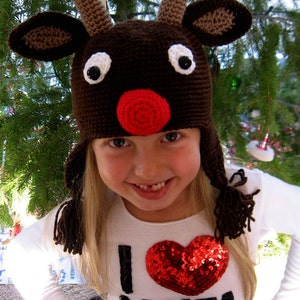 Crochet Pattern- Reindeer Crochet Hat Pattern, Holiday Crochet, Reindeer Xmas Hat, PDF Download, Red Nose Crochet Hat