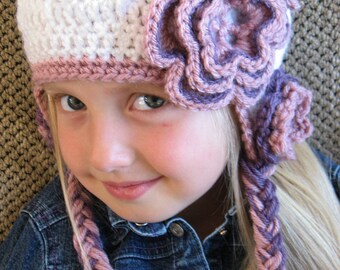 Crochet Hat Pattern - Abigail Crochet Flower Earflap Hat Pattern - Instant Download