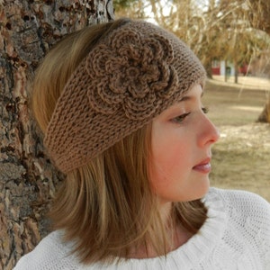 Tunisian "Knit-Look" Crochet Headband Pattern with Flower - Tunisian Crochet Headband Earwarmer Pattern with Flower - Instant Download