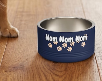 Comedero para mascotas Nom Nom Nom con estampado de pata, acero inoxidable de 532 ml, divertido comedero para perros.