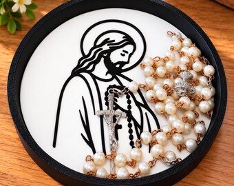 Rozenkranshouder/dienblad – Religieuze decoratie met Onze Lieve Vrouw