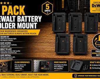 5 Pack DeWalt Power Stack Battery Holder Mounts | Under Shelf Organizer