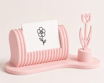 Floral Business Card Holder, Flower Desk Card Stand, Minimalist Office Decor, Business Card Display, Cute Desk Organizer
