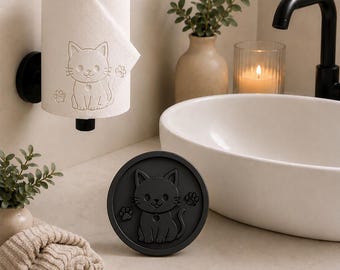 3D Printed Toilet Paper Stamp, Decorative Embosser, Bathroom Decor (Cat Design)