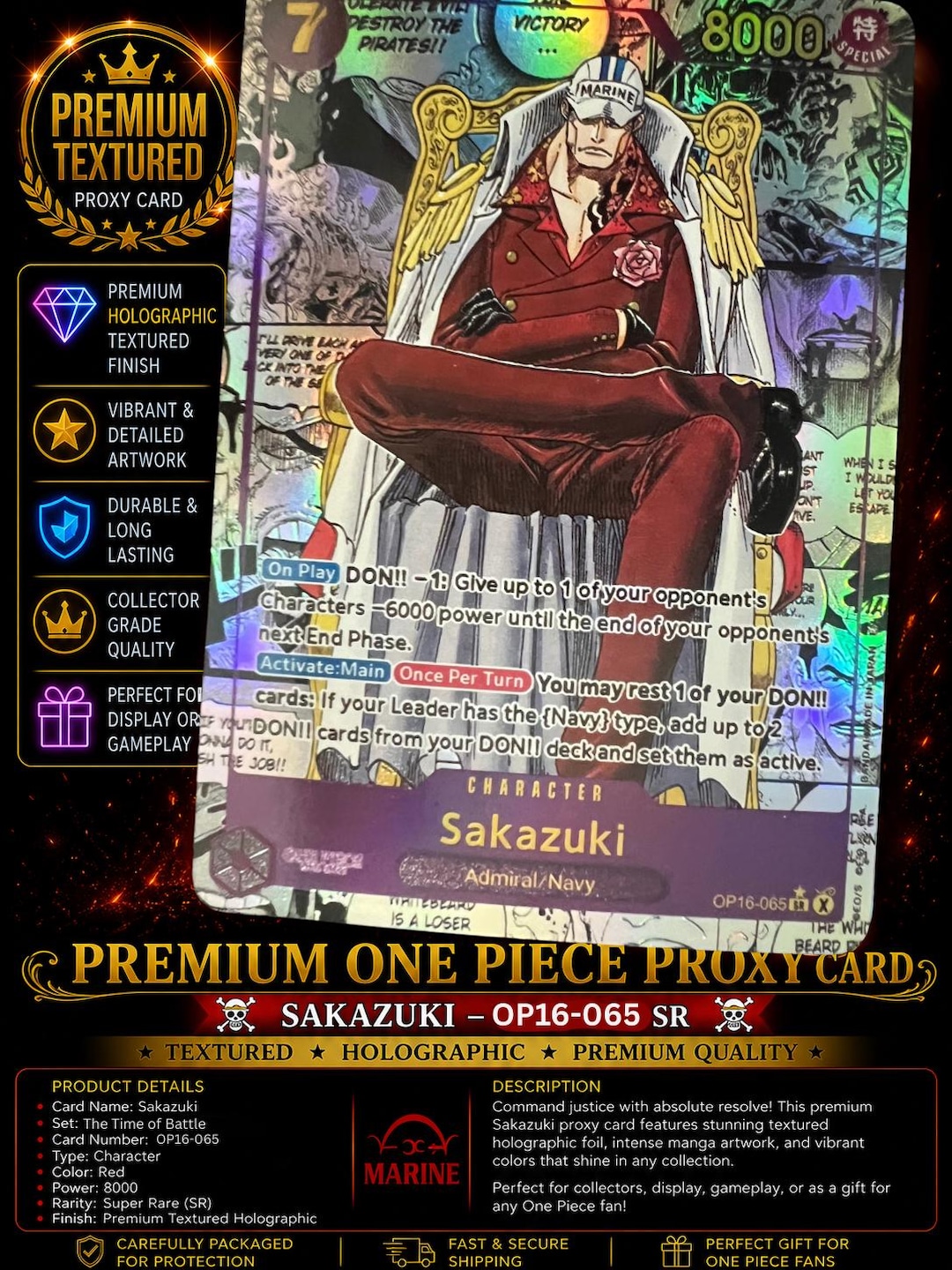 Sakazuki OP16-065 SR Manga Proxy Card: Textured Holographic