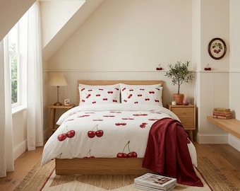 Cherry Pattern Cotton Duvet Cover | Cherry Bedding Set