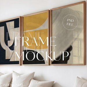 Natural Wood Frames | Minimalist Interior Wall Art Mockup | Poster & Artwork Display Template