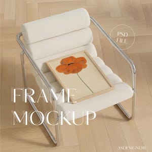 Vertical Frame Mockup | Modern Lounge Chair Poster Mockup | PSD Smart Object (PSD, PNG)