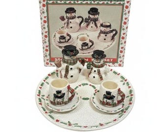 Holiday Collection Miniature Snowman Tea Set Unisex OS White Christmas Decor