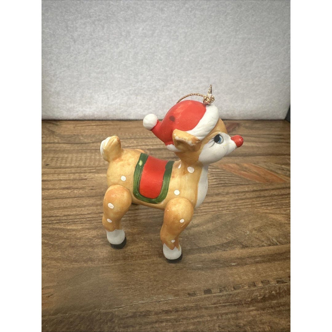 Retro Reindeer Porcelain Ornament