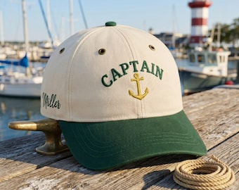 Custom Captain Embroidered Hat, Personalized Boat Captain Cap, Nautical Anchor Baseball Hat, Custom Name Sailing Cap, Captain Gift for Men