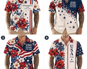 USA 250 Years of Freedom Hawaiian Shirt, America 1776-2026 Patriotic Shirt, Independence Day Aloha Button Down