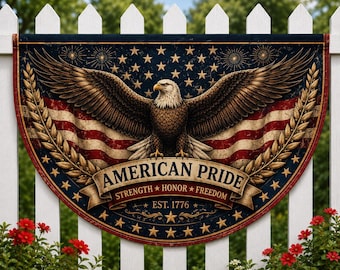 American Pride Bald Eagle Half-Moon Garden Flag – Patriotic Vintage Americana Outdoor Banner – Eagle & Stars Fence Decor