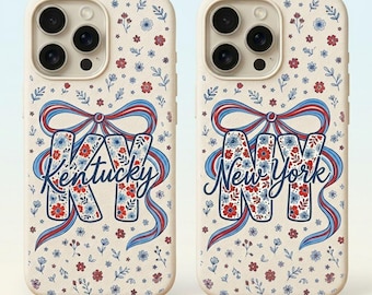 Custom State Floral Phone Case, Personalized State iPhone Case, Wildflower Monogram Phone Cover, Custom Hometown Gift
