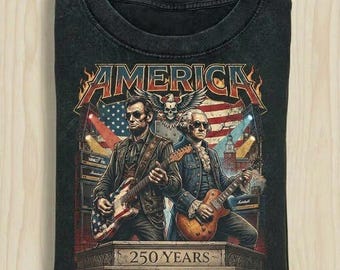250 Years America Anniversary shirt, George Washington & Lincoln Playing Guitar, Funny 4th of July Shirt