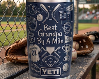 Best Grandpa By A Mile Baseball Tumbler, Grandpa Baseball Fan Gift, Sports Lover Travel Mug, Grandpa Appreciation Gift, Stainless Steel Cup
