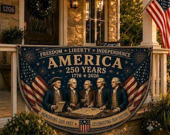 Vintage America 250 Banner, 250th Anniversary Patriotic Decor, Semiquincentennial Celebration, Spirit of 76 Outdoor Banner