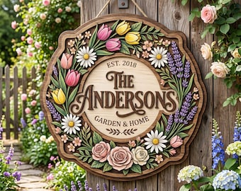 Custom Family Name Door Hanger, Personalized Welcome Sign for Front Door, Wooden Garden and Home Plaque, Est Year Sign, Housewarming Gift
