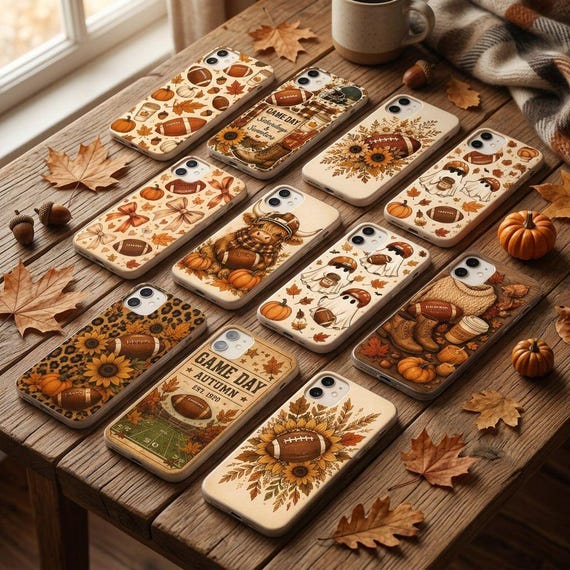 Autumn Football Phone Case, Pumpkin Football iPhone Case, Fall Sports Phone Cover, Cozy Game Day Gift for Football Fans
