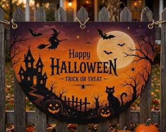 Happy Halloween Garden Flag, Trick or Treat Outdoor Yard Flag, Haunted House Pumpkin Moon Fall Porch Decoration