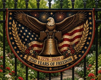 250 Years of Freedom Half-Moon Garden Flag – Patriotic Bald Eagle & Liberty Bell Banner – American Independence 1776–2026 Outdoor Decor