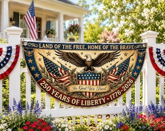 Patriotic Fence Banner 250 Years of Liberty 1776-2026, America 250 Celebration Flag, Land of the Free Home of the Brave, Independence Day