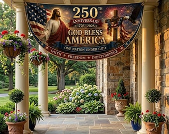 God Bless America USA 250th Anniversary Fan Flag, America 1776-2026 Patriotic Christian Porch Decor, Fourth of July Banner