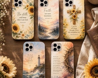 Christian Bible Verse iPhone Case, Floral Cross Phone Case, Faith Based Phone Cover, Sunflower Christian Case, Religious Gift for Women