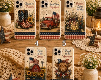 Patriotic iPhone Case , Americana Phone Covers, Western Country USA Designs, Fourth of July Gift, Farmhouse Patriotic Cases
