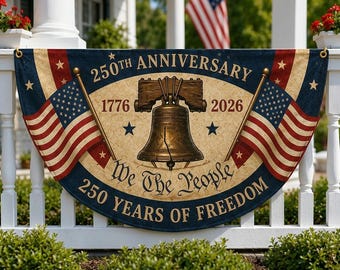 Deli 7-10 days America 250th Anniversary Fan Flag, We The People Patriotic Bunting Banner, USA 1776-2026 Porch Decor