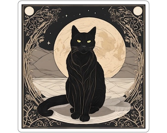 Gotischer Aufkleber mit schwarzer Katze (gestanzt) | Aufkleber mit Hexenvertrautem im Stil dunkler Romantik | Katzenmotiv von Mystic Moon