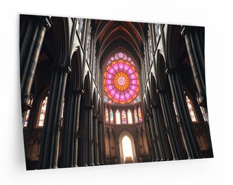 Impression sur toile Cathédrale gothique | Art mural Dark Academia | Décoration d'architecture victorienne | Affiche Vitrail sombre